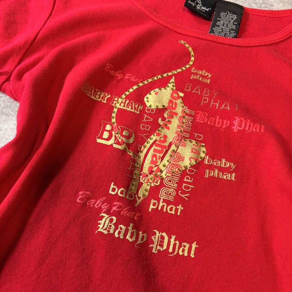Red Baby Phat Ruched Graphic Embellished Tee - Picture 2 of 5